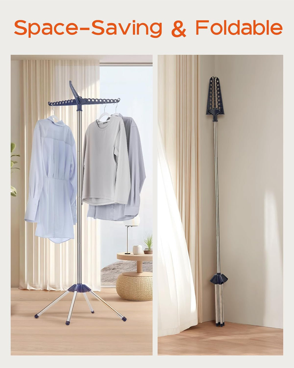 Clothes Drying Rack Foldable, 59 inch Tripod Laundry Drying Rack Indoor with Rotating Clothes Rail for 27 Pieces of