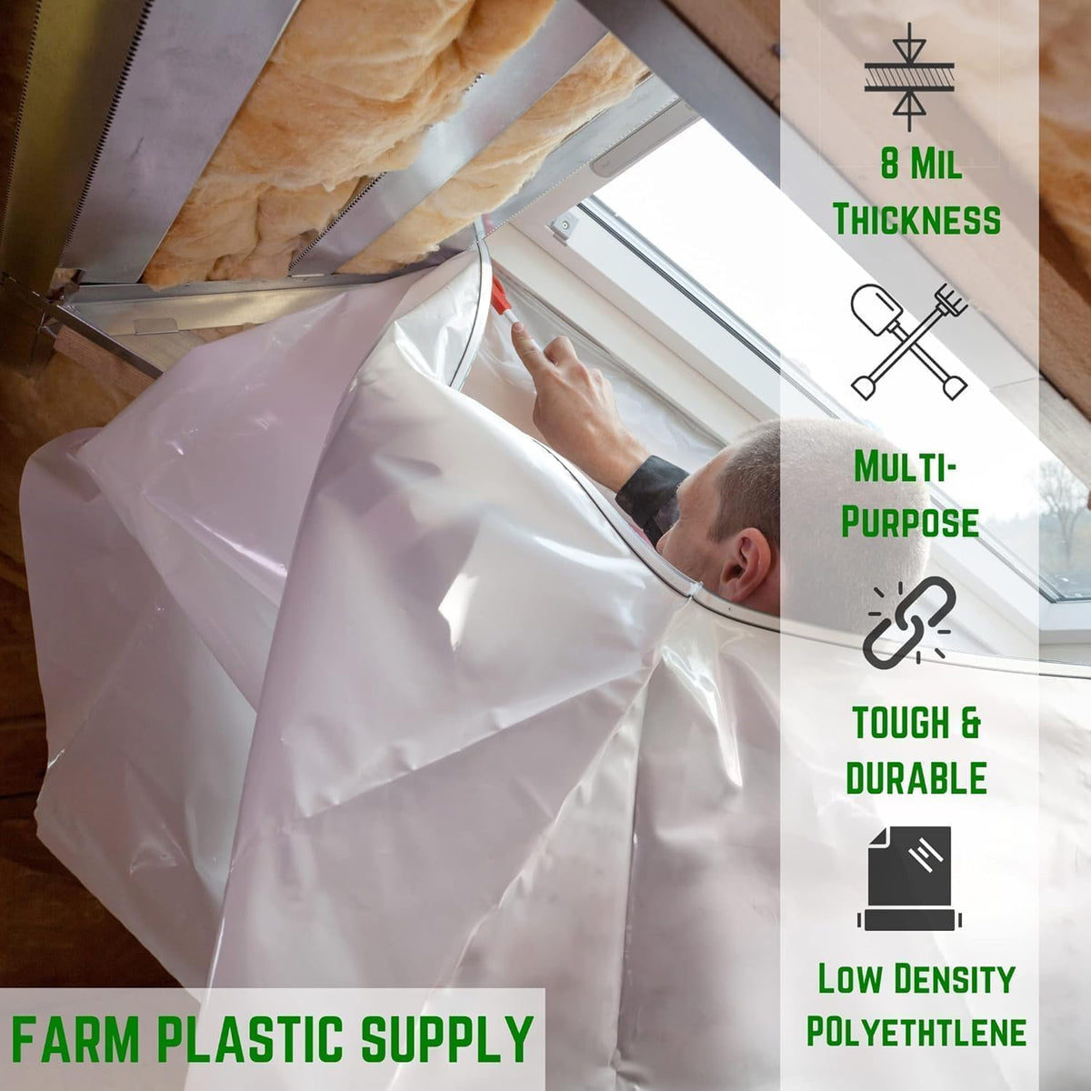 Clear Plastic Sheeting - 8 mil - Thick Plastic Sheeting, Heavy Duty Polyethylene Film, Drop Cloth Vapor Barrier