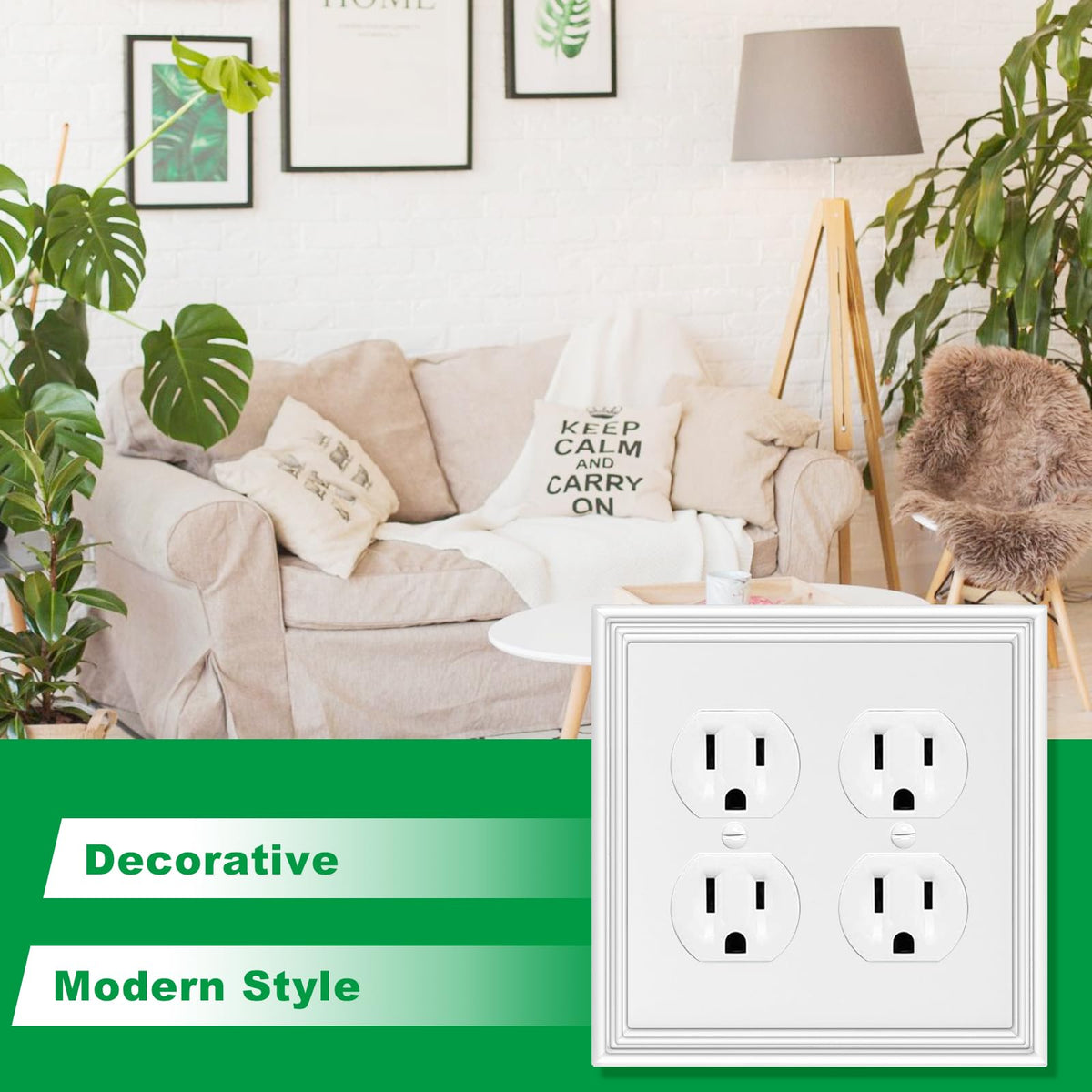 2 Pack White Modern Decorative Double Duplex Outlet Covers Wall Plates