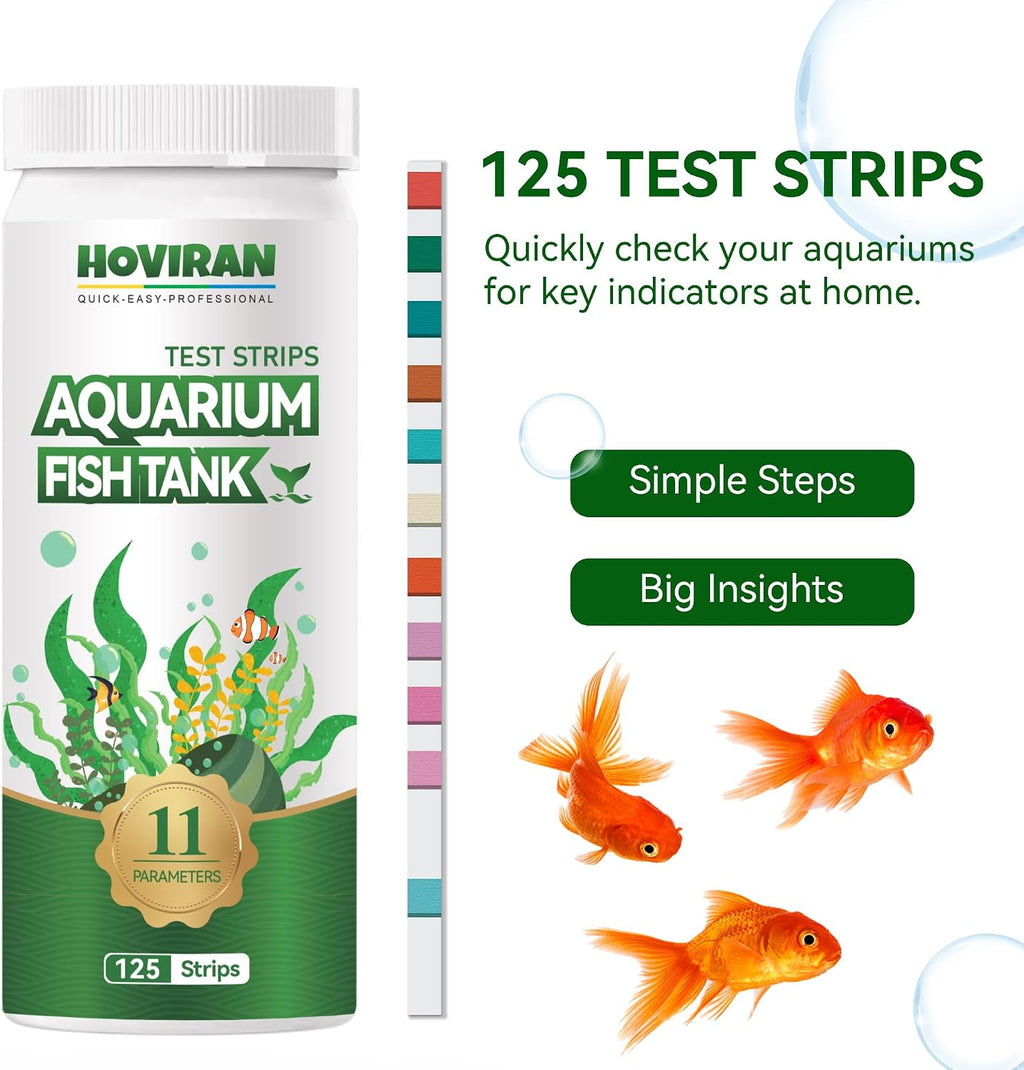 11 in 1 Aquarium Water Test Strips with Ammonia,125 ct Fish Tank Test Kit
