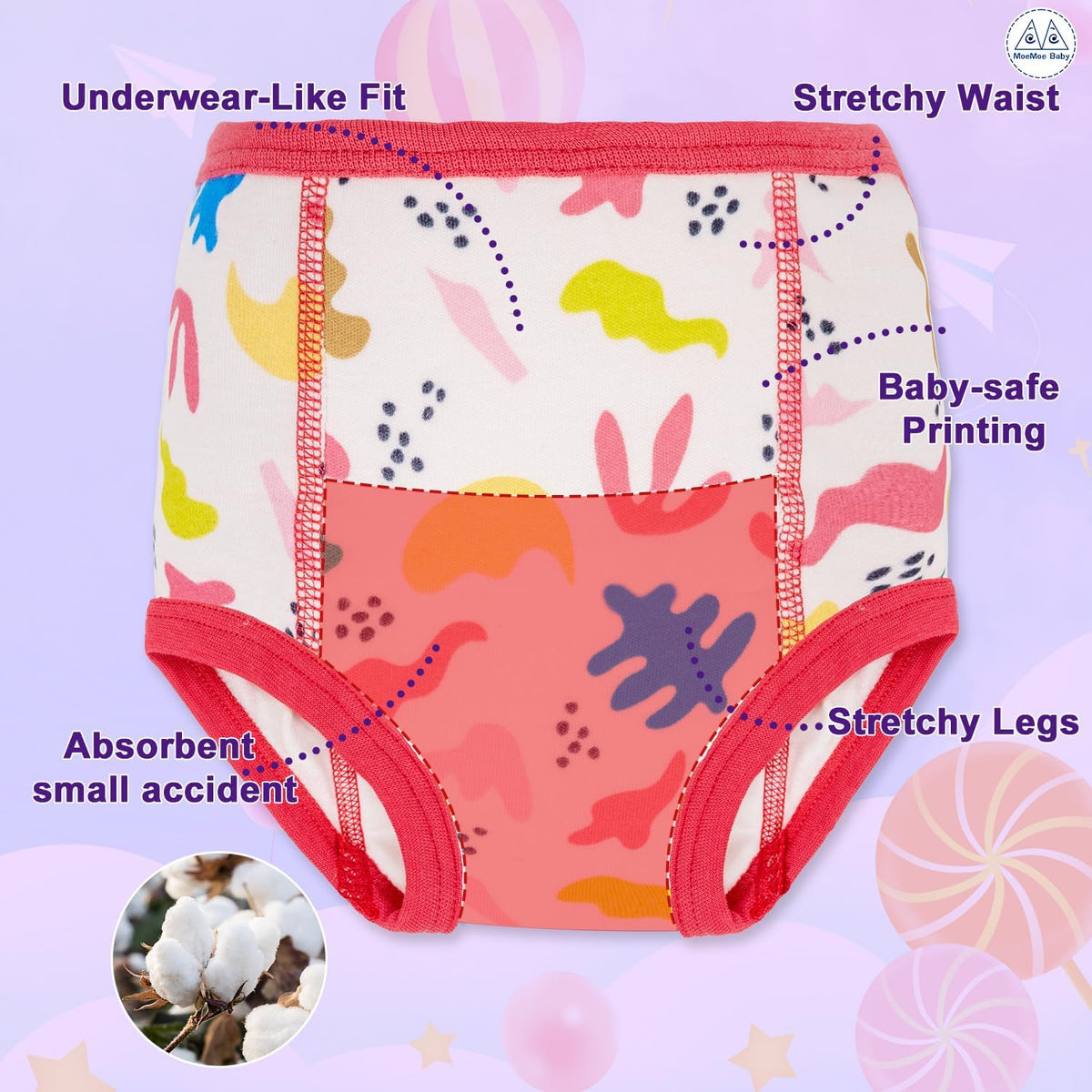 Training Underwear Absorbent Cotton Potty Training Pants, 3T