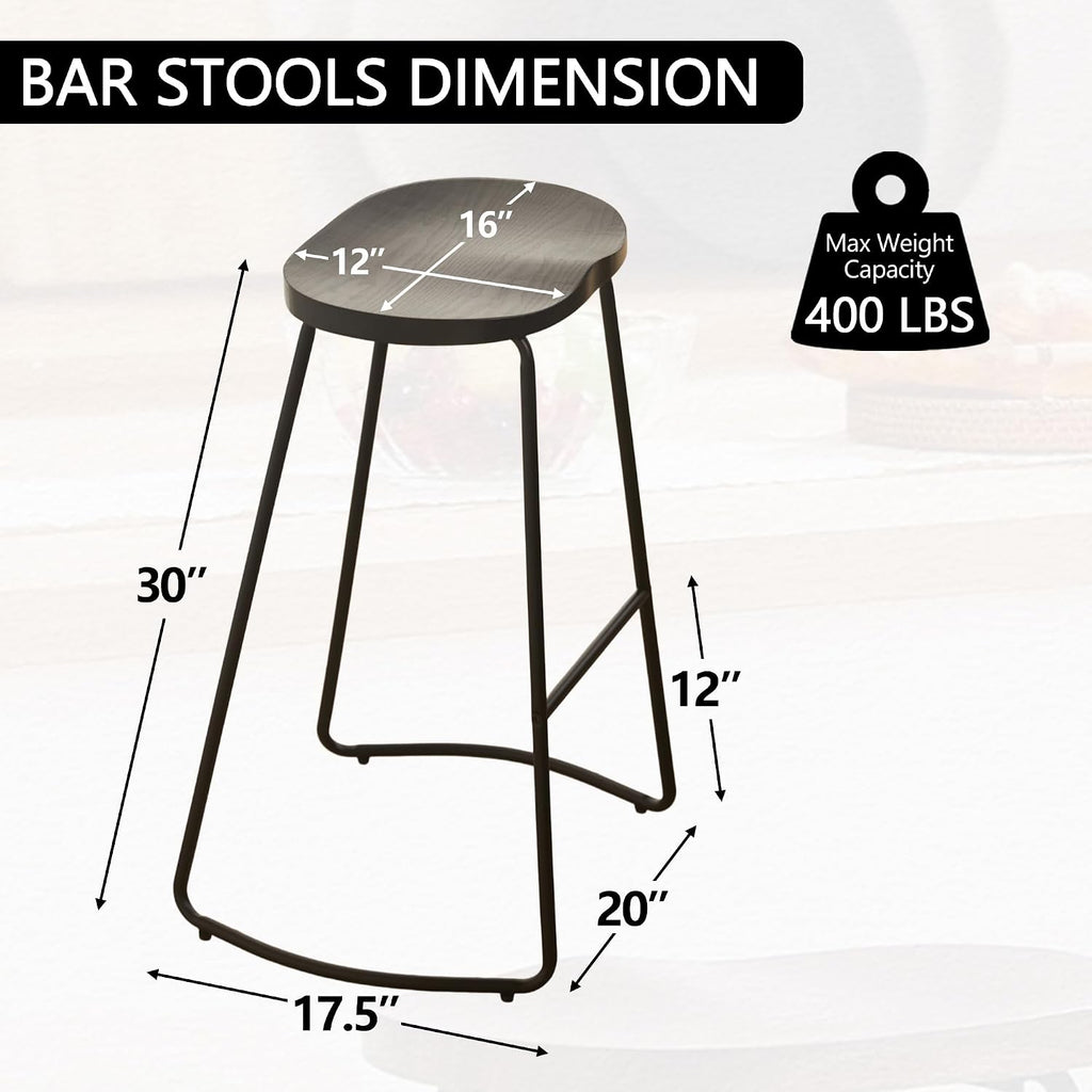 30 Inch Backless Bar Stools Set of 2, Wood Barstools for Home Bar