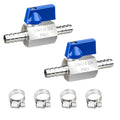 NUTAKI 1/4" Barb Shut Off Valve, 304 Stainless Steel, 4 Clamps, 2-Pack