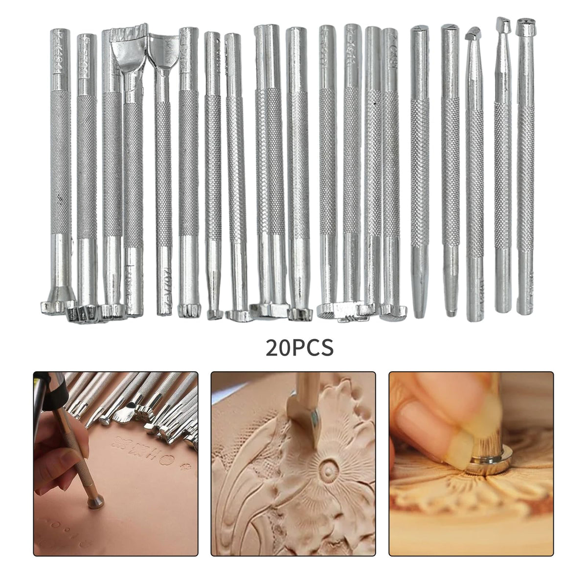 20 Pcs Leather Stamping Tools Special Shape Different Patterns for Carving Craft Leather Working Professional
