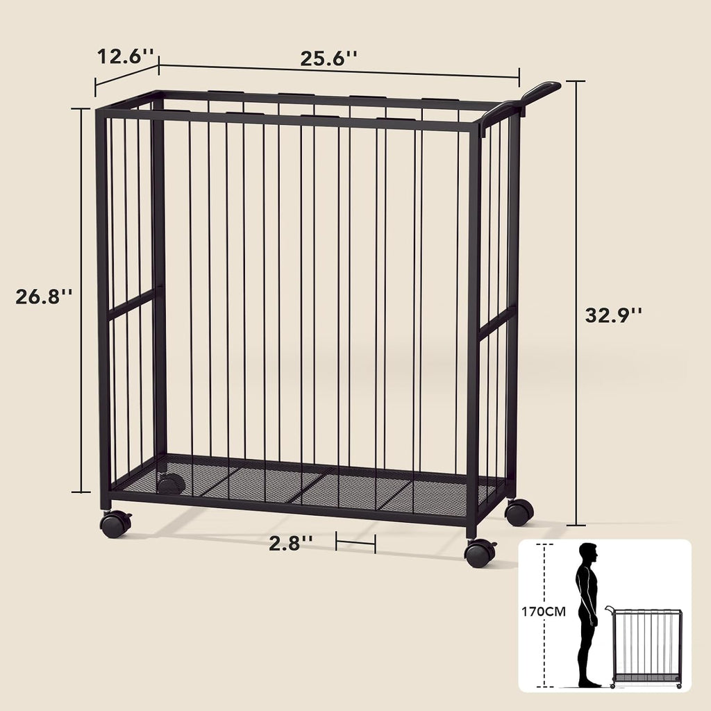 Ball Storage Bin Rolling Sports Ball Cart, Black | Metal Garage Organizer Sport Rack, Ball Basket Storage, Toys Cage