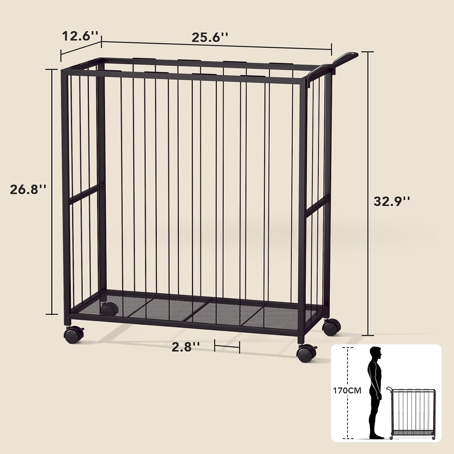 Ball Storage Bin Rolling Sports Ball Cart, Black | Metal Garage Organizer Sport Rack, Ball Basket Storage, Toys Cage
