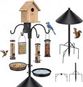 4 in 1 92 Inch Bird Feeder Pole with Squirrel Baffle | With Bath, Food Tray, 4 Hooks and Holds Cage, Metal