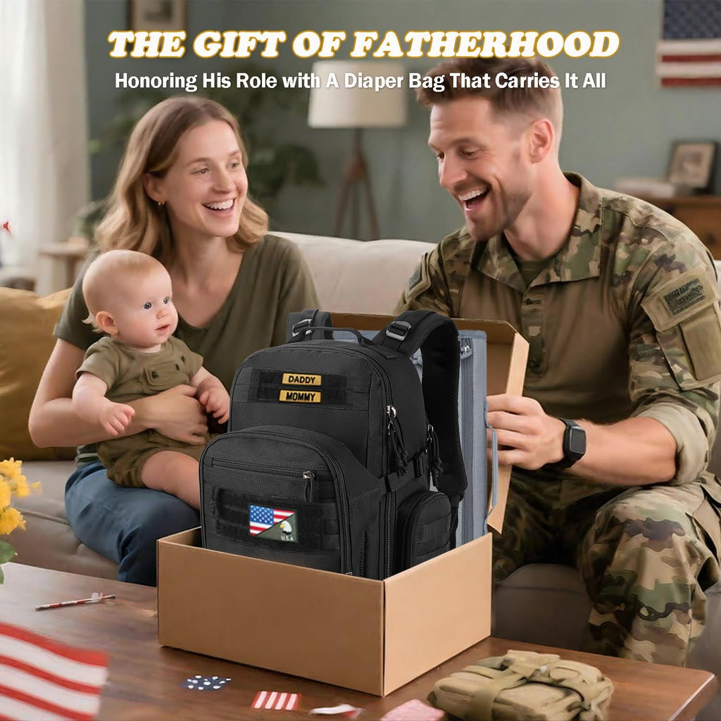 Military Diaper Bag for Dad: Tactical Design with Changing Pad & Daddy Patches - Pride Solution for Veteran Fathers