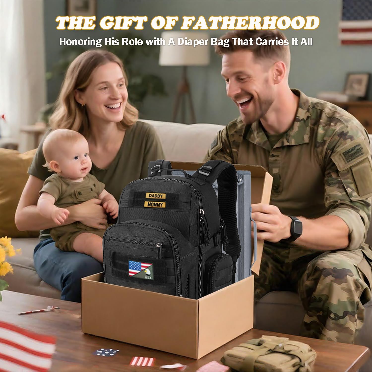 Military Diaper Bag for Dad: Tactical Design with Changing Pad & Daddy Patches - Pride Solution for Veteran Fathers