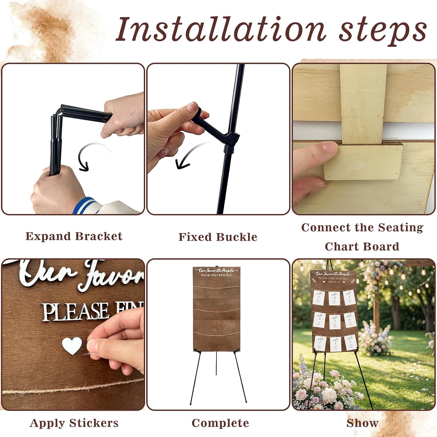 Seating Chart for Wedding Reception Display, 29.5x16.5 Inch Rustic Wedding Seating Chart Board with Display Stand
