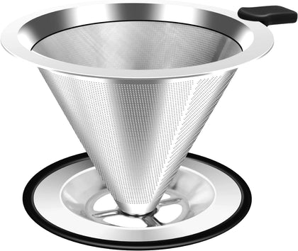 Pour Over Coffee Dripper, Stainless Steel Coffee Filter, Paperless Reusable Coffee Filter, Double Micromesh 600 Mesh
