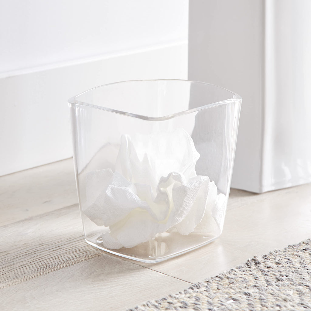 Clear Square Mini Wastebasket Trash Can | Garbage Container Bin for Bathrooms, Kitchens, Home Offices |