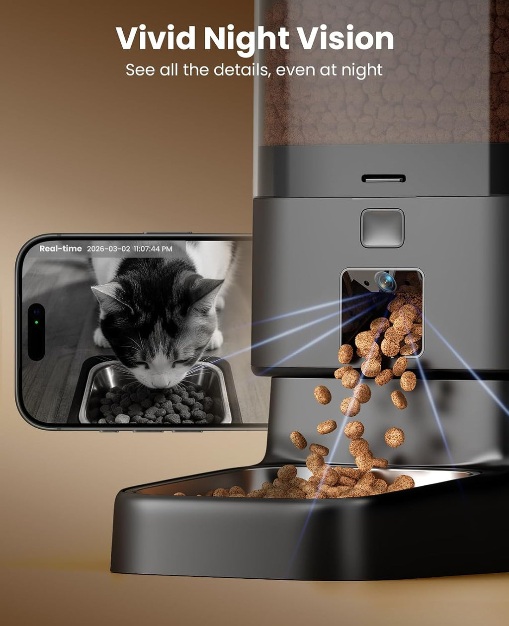 Automatic Cat Feeder with Camera for 2 Cats Pets, 20 Cups/5L