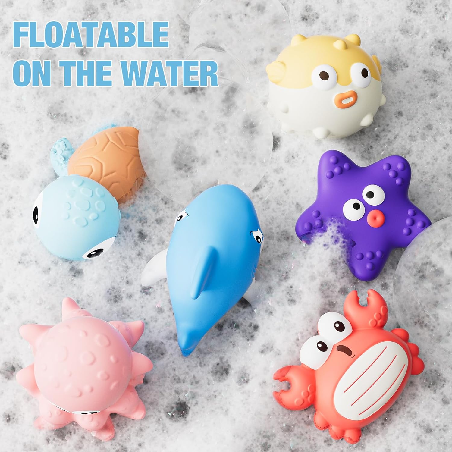 Bath Toys for Toddlers 6-12-18 Month, Bathtub Toys with 6 Baby Bath Animals, No-Hole Design Keeps Dry, Floating Toys