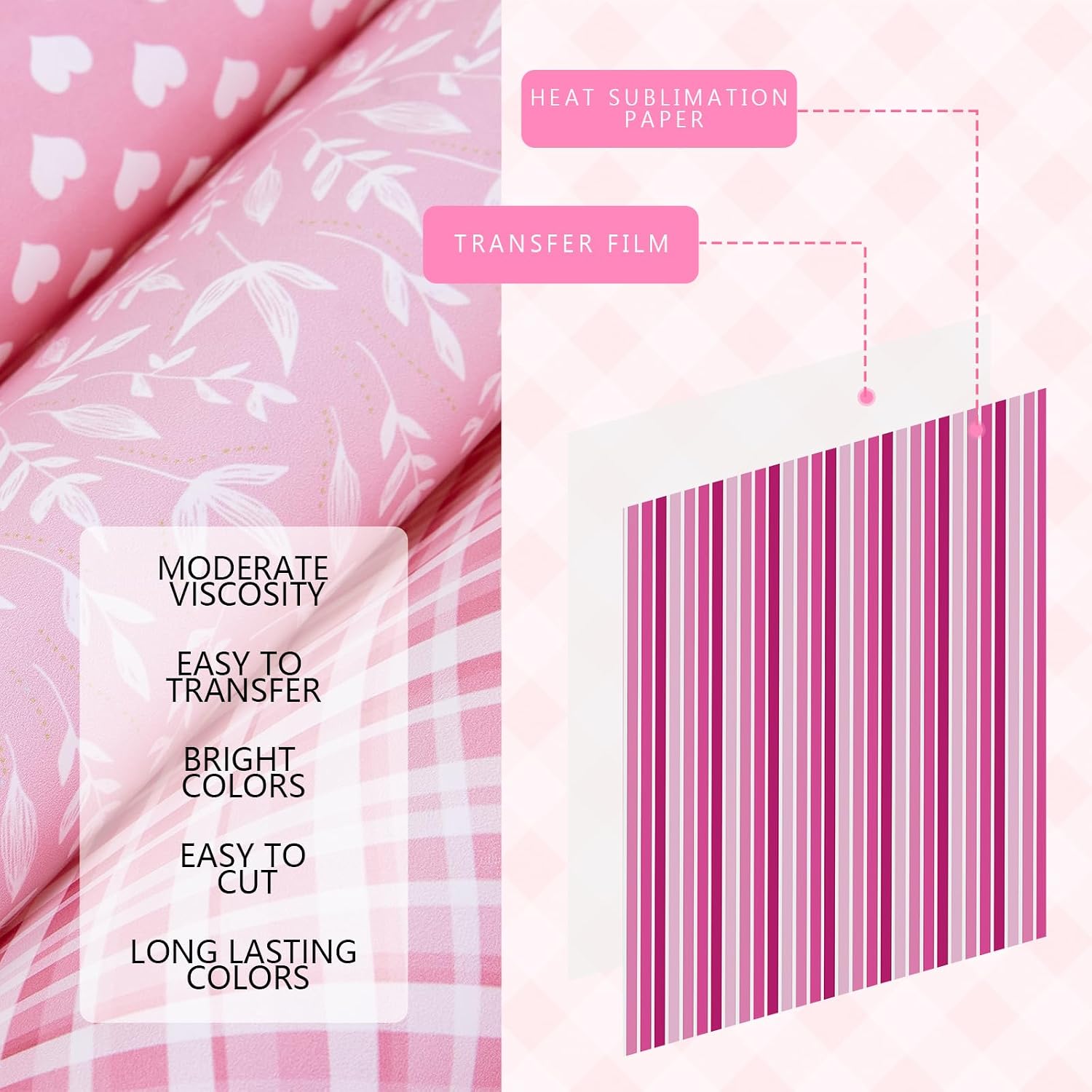 Pink Plaid Sublimation Ink Transfer Paper 12 Sheets 12"x10" | Colored sublimation transfer sheets,works with iron &