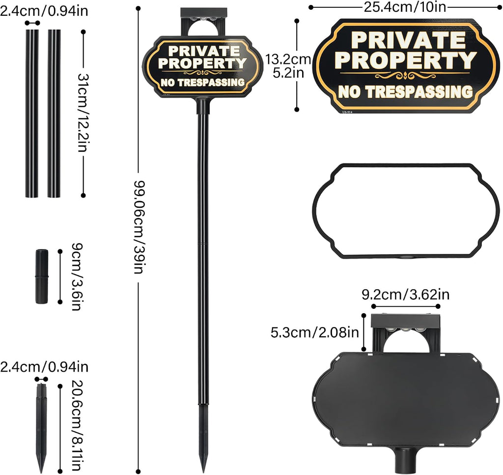 Solar Private Property No Trespassing Yard Sign with Stake, 10 x 5 Inch | Aluminum & Plastic, 39 Inch Adjustable