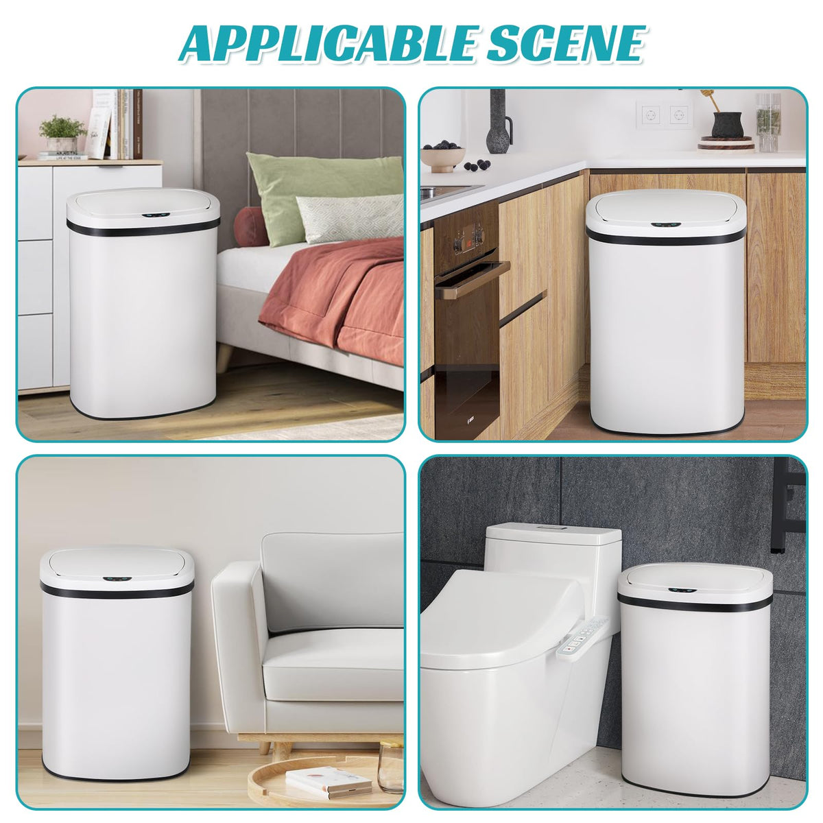 13 Gallon Kitchen Trash Can Garbage Can Waste Bin with Lid Automatic Touchless Stainless Steel Durable Trash Can for