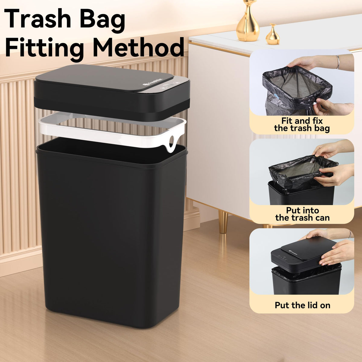 3 Pack Bathroom Trash Can 2.5 Gallon Small Touchless Automatic Motion Sensor Trash Cans Slim Waterproof Garbage Bin