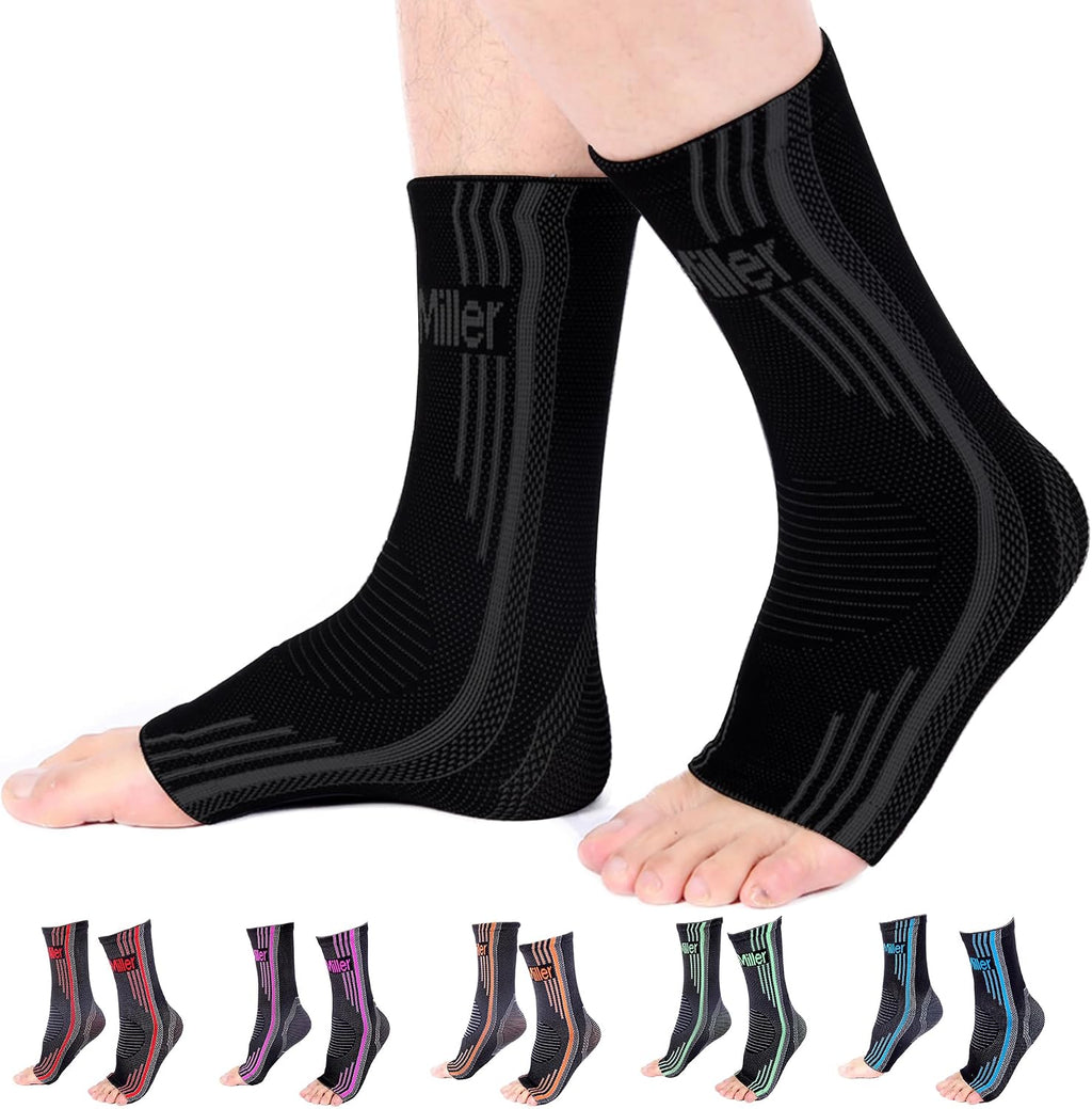 Medium Size - Black | 1 Pair Knee Compression Sleeve & 1 Pair Ankle Brace | Compression Support for Men & Women |