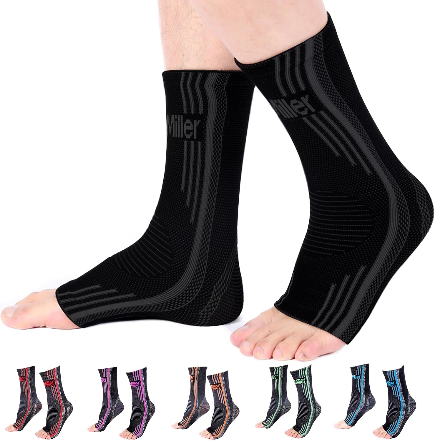 Medium Size - Black | 1 Pair Knee Compression Sleeve & 1 Pair Ankle Brace | Compression Support for Men & Women |