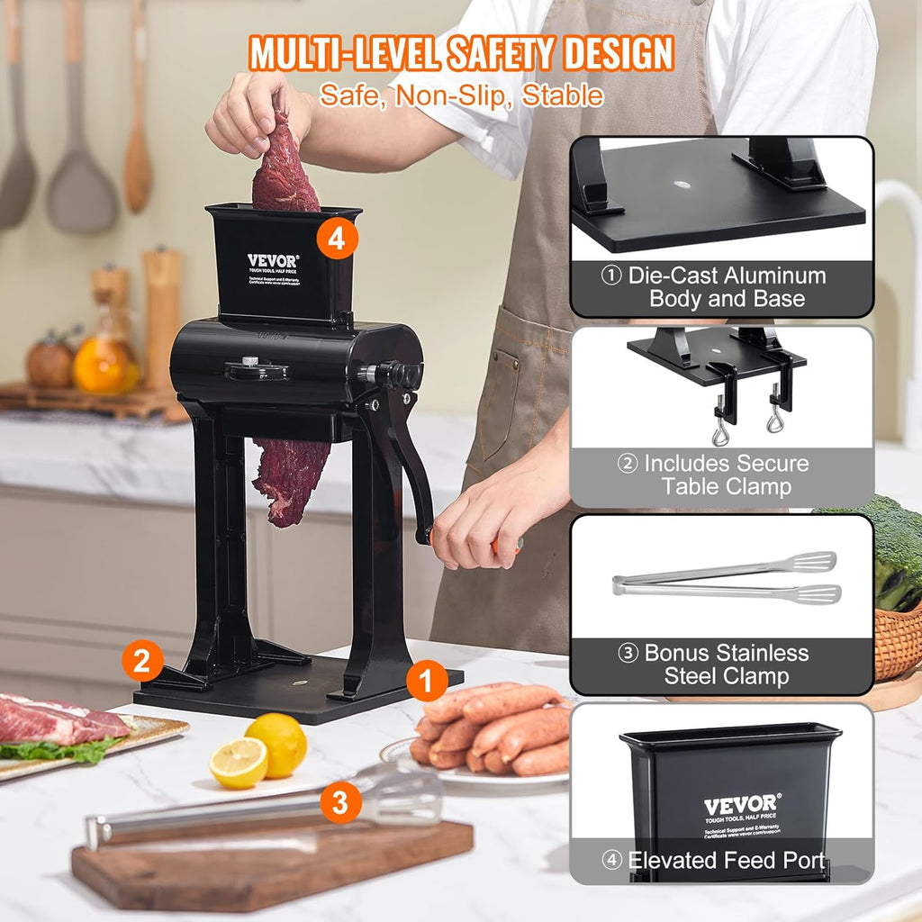 Commercial Meat Tenderizer, Stainless Steel Manual Meat Tenderizer Machine Heavy Duty Clamps, Easy Operation Kitchen