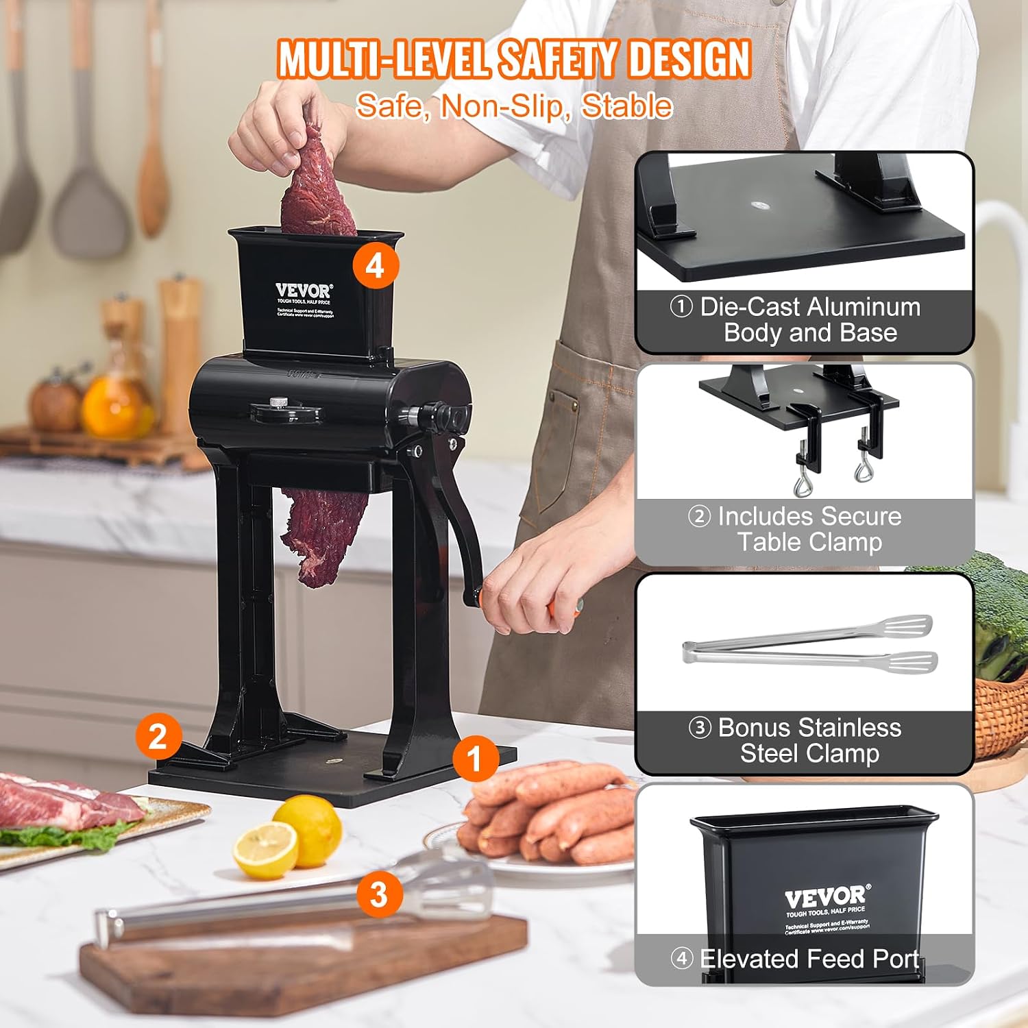Commercial Meat Tenderizer, Heavy Duty Stainless Steel Meat Tenderizer Machine, Quick and Easy Manual Operation