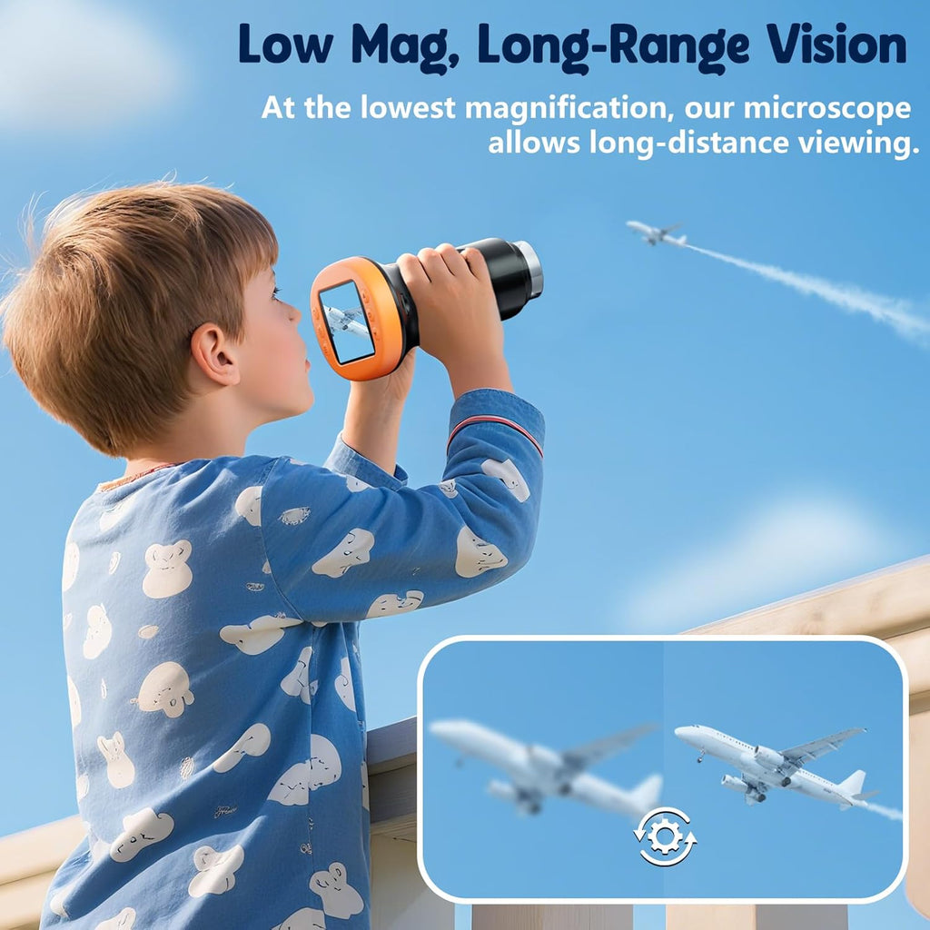 2.4" 4K 1000X Digital Kids Microscope with 32G Card 12 Slides Orange | Long distance viewing, portable handheld edu