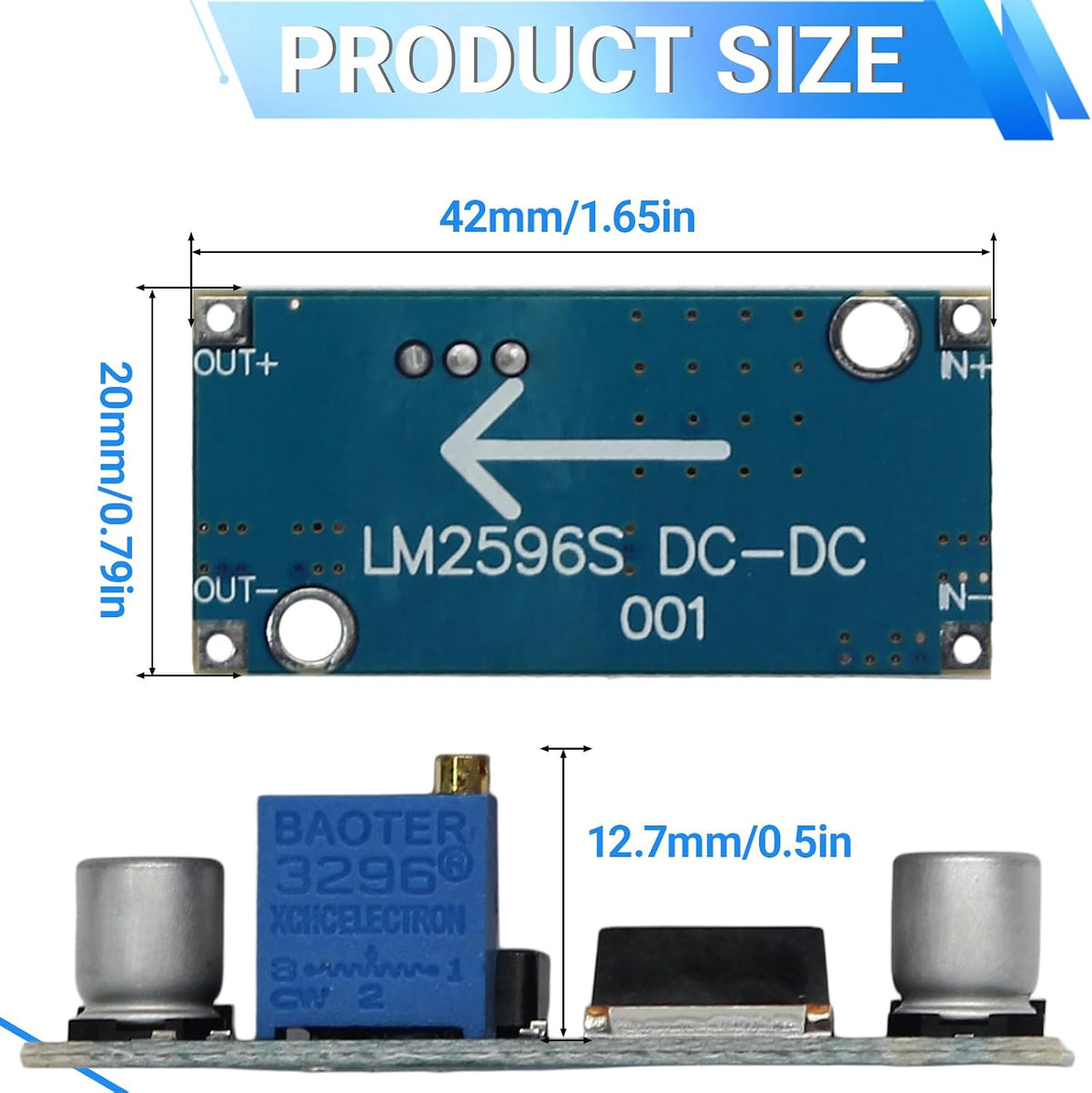 2pcs LM2596 DC-DC Buck Converter, 3.2V-35V to 1.25V-35V Power Module