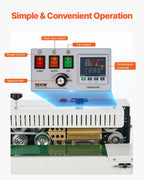 Continuous Bag Band Sealing Machine, 0.24-0.47 in/6-12 mm Seal Width, Band Sealer Machine with Digital Temperature