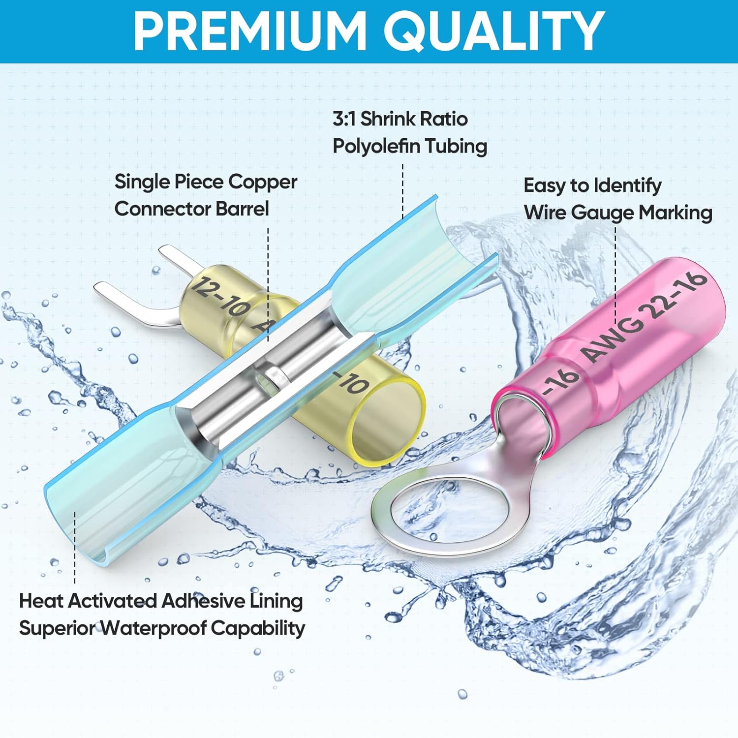 120Pcs Heat Shrink Wire Connectors, Waterproof Automotive Marine Electrical Terminals Kit, Crimp Connector
