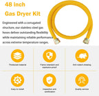 48" Flexible Gas Line Kit for Dryer/Stove,5/8" OD x 3/4" & 1/2" Connectors