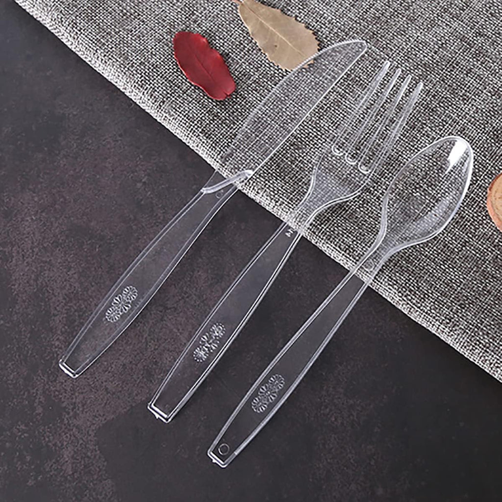 150 Pcs Clear Plastic Silverware - 50 Forks, 50 Spoons, 50 Knives