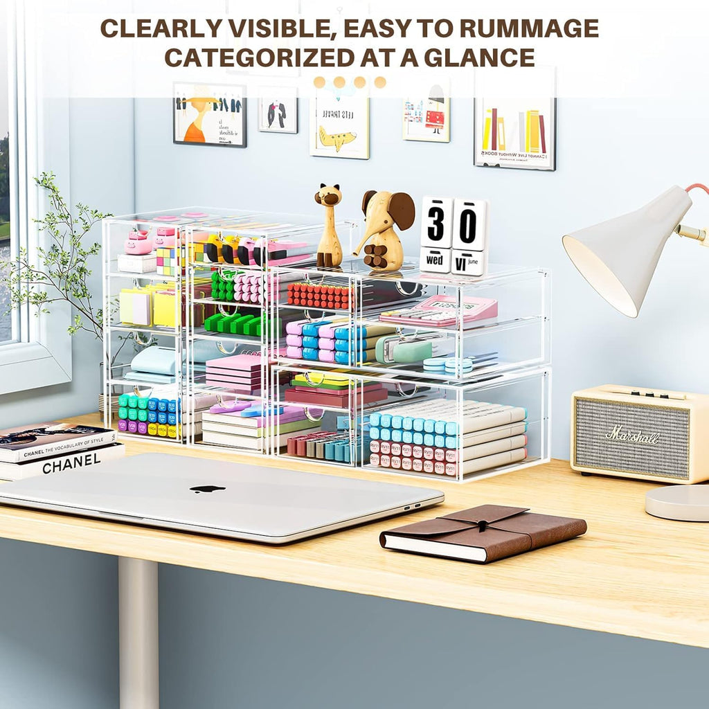 Makeup Organizer Storage With 16 Drawers, 4 Pcs Desktop Office Supplies, Desk Organizers, Clear Accessories
