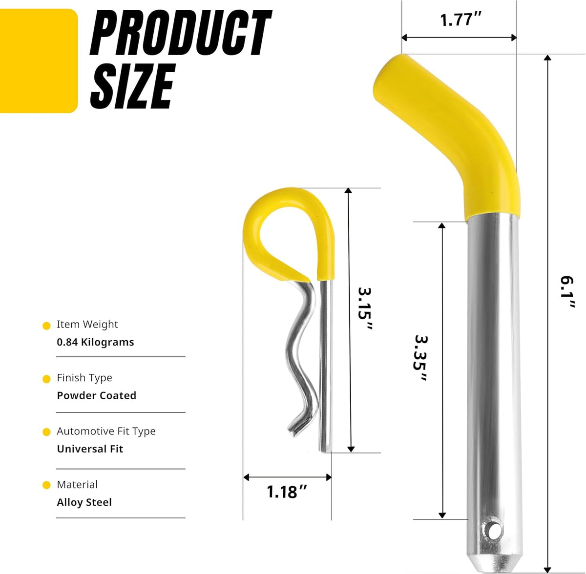 50565 3 Pack Trailer Hitch Pin & Clip with Rubber-Coated Vinyl Yellow Grip, 5/8" Diameter, Fits 2" Receiver