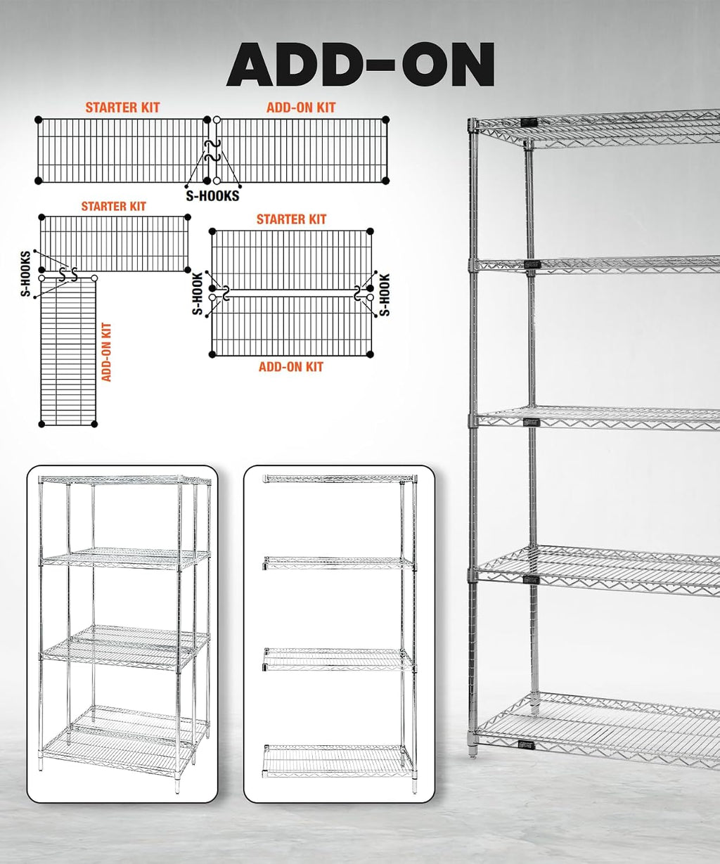 WR54-1424BK 4-Shelf Wire Shelving Unit, NSF-Certified Heavy-Duty Adjustable Rack for Garage, Warehouse & Workshop