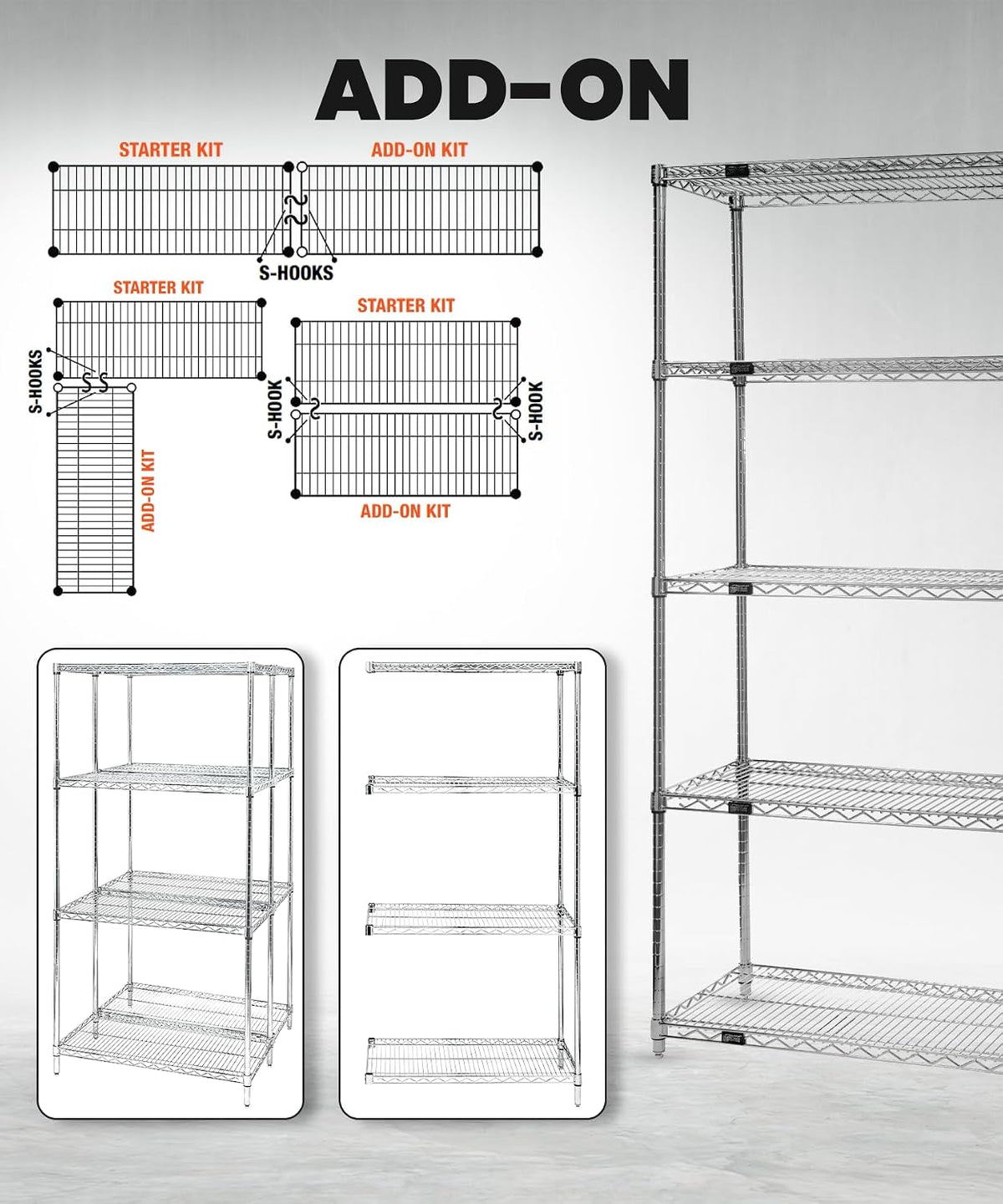 WR54-1424BK 4-Shelf Wire Shelving Unit, NSF-Certified Heavy-Duty Adjustable Rack for Garage, Warehouse & Workshop