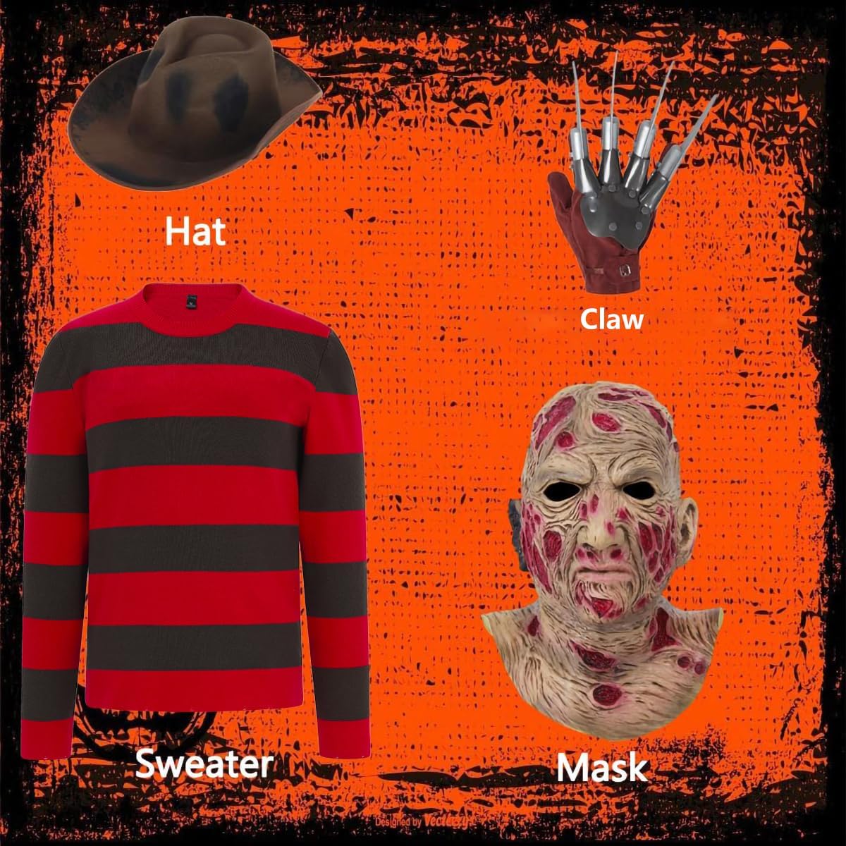 Adult Halloween Costumes for Mens Horror Costume Striped Sweater with Hat Claw Gloves Mask