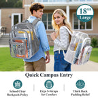 Clear Backpack for School - 18 Inch Extra Large Clear Bookbag, Gray