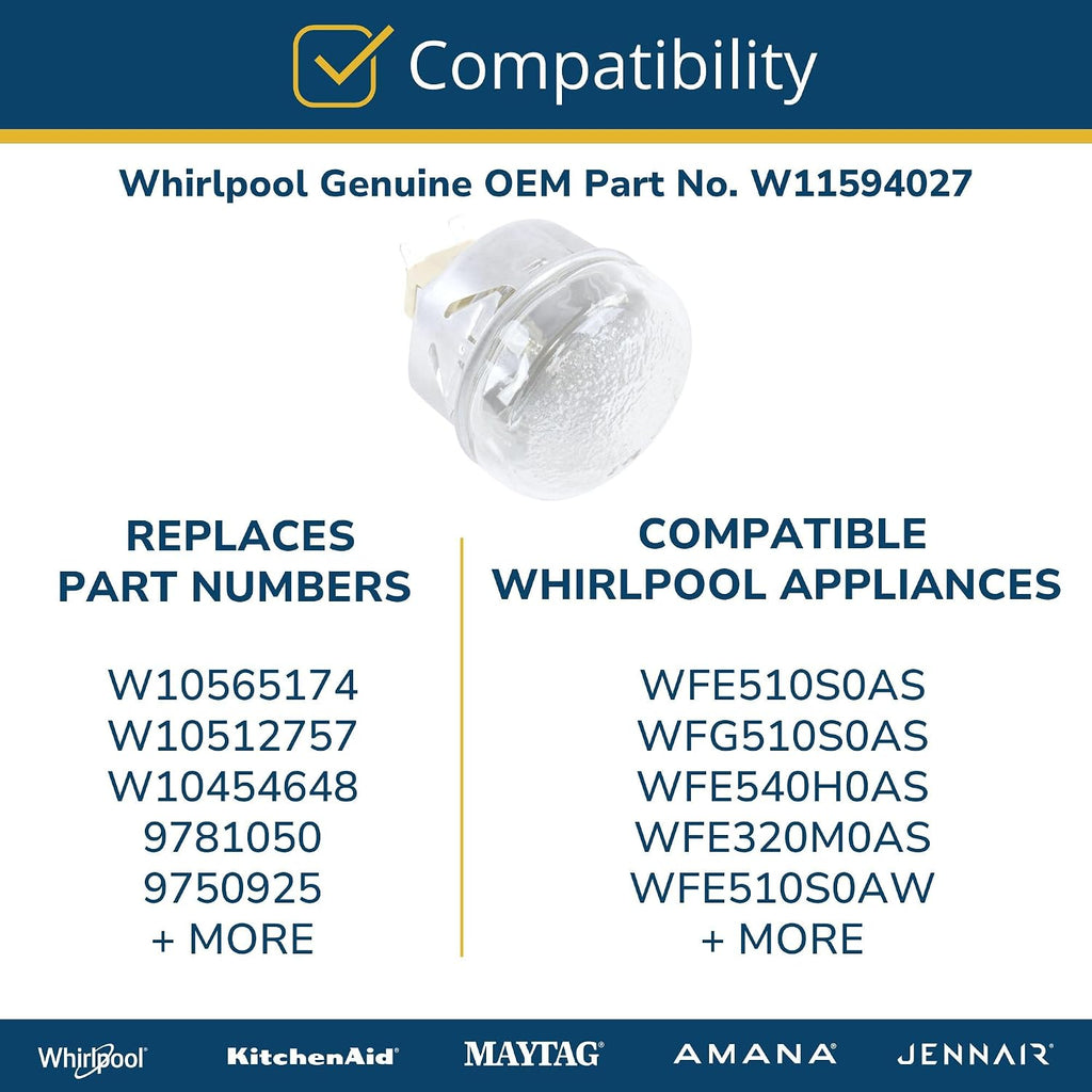 Whirlpool W11594027 OEM Electric Range Oven Light Assembly Replacement Part, Multicolor