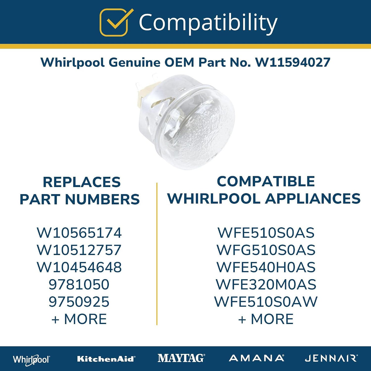 Whirlpool W11594027 OEM Electric Range Oven Light Assembly Replacement Part, Multicolor