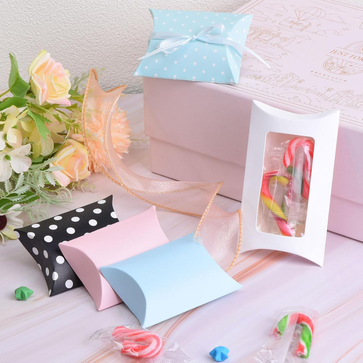Pillow Boxes Wedding Gift Boxes 2.6x2.6x1 Light Blue 50Pcs