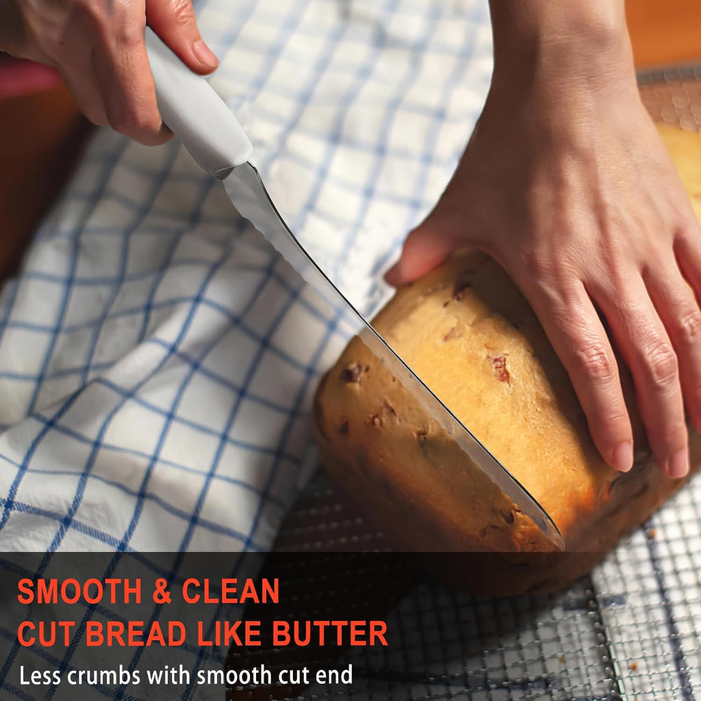 9 Inch Serrated Bread Knife, White Multi-Purpose Kitchen Tool
