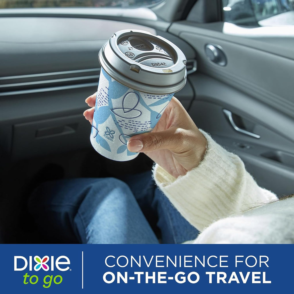 To Go Disposable Paper Cups with Leak-Resistant Lids, 12 oz, 60 Count
