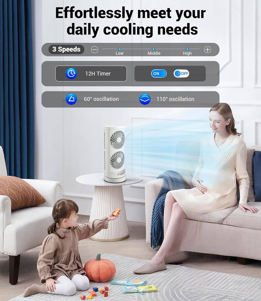 Personal Tower Cooling Fans that Blow Cold Air,25dB Quiet Fan with 24ft/s | Standing Small Desk Fan with 3 Speeds &