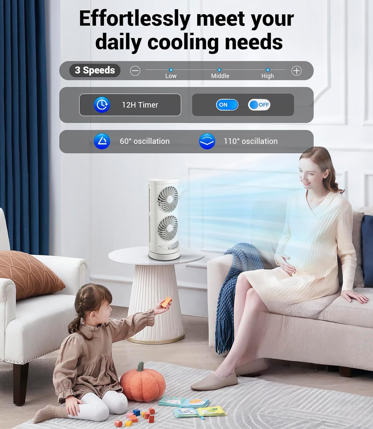 Personal Tower Cooling Fans that Blow Cold Air,25dB Quiet Fan with 24ft/s | Standing Small Desk Fan with 3 Speeds &