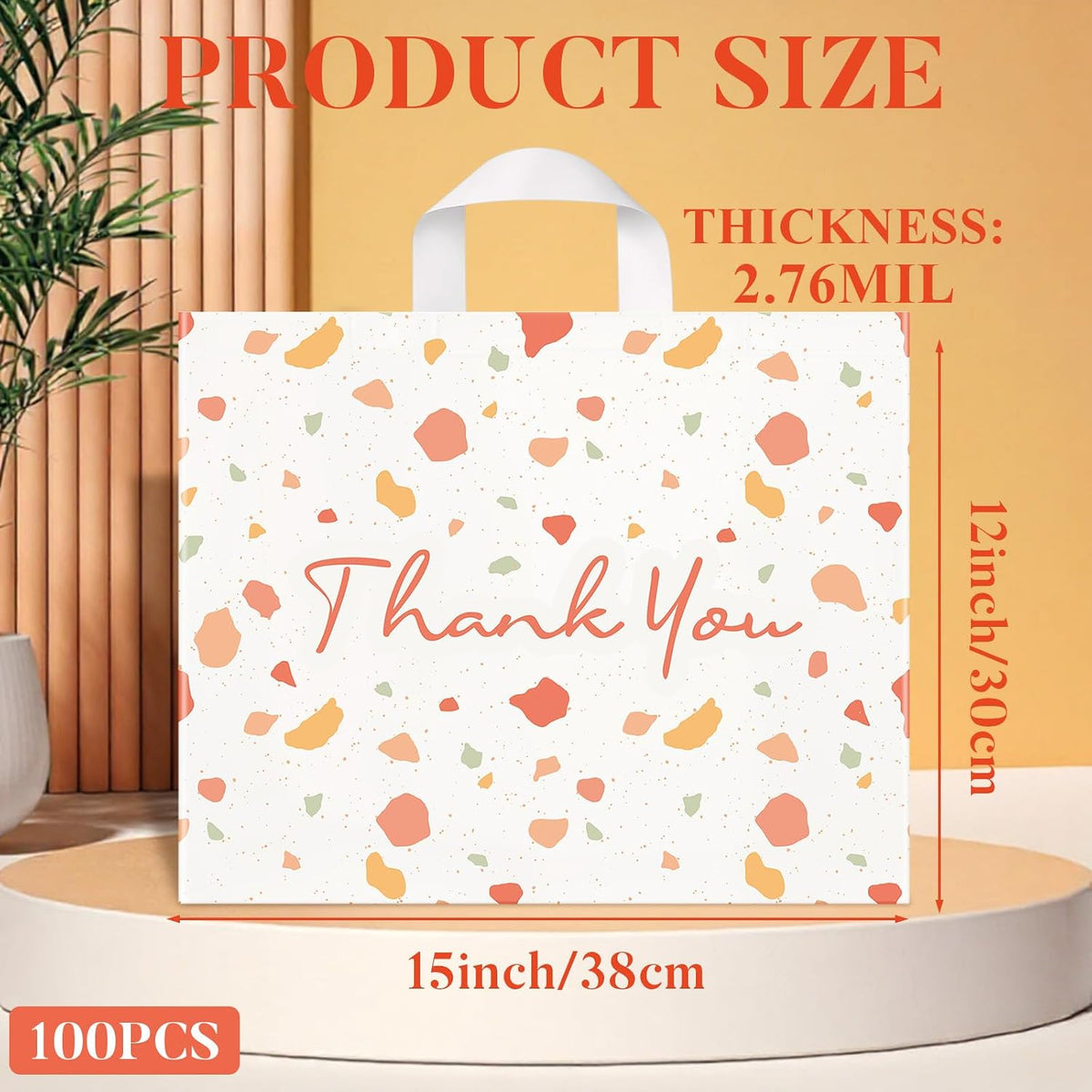 100 Pack Large Thank You Bags with Handles, Merchandise Bags, Boho