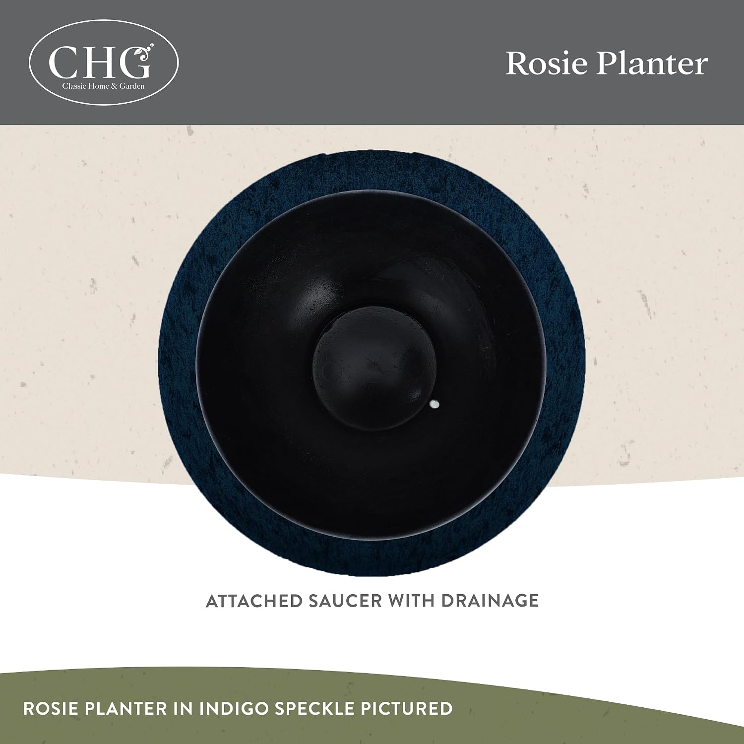Classic Home and Garden by Growscape Rosie Modern Planter w/Drainage - Contemporary Planter Bowls - Shallow Round