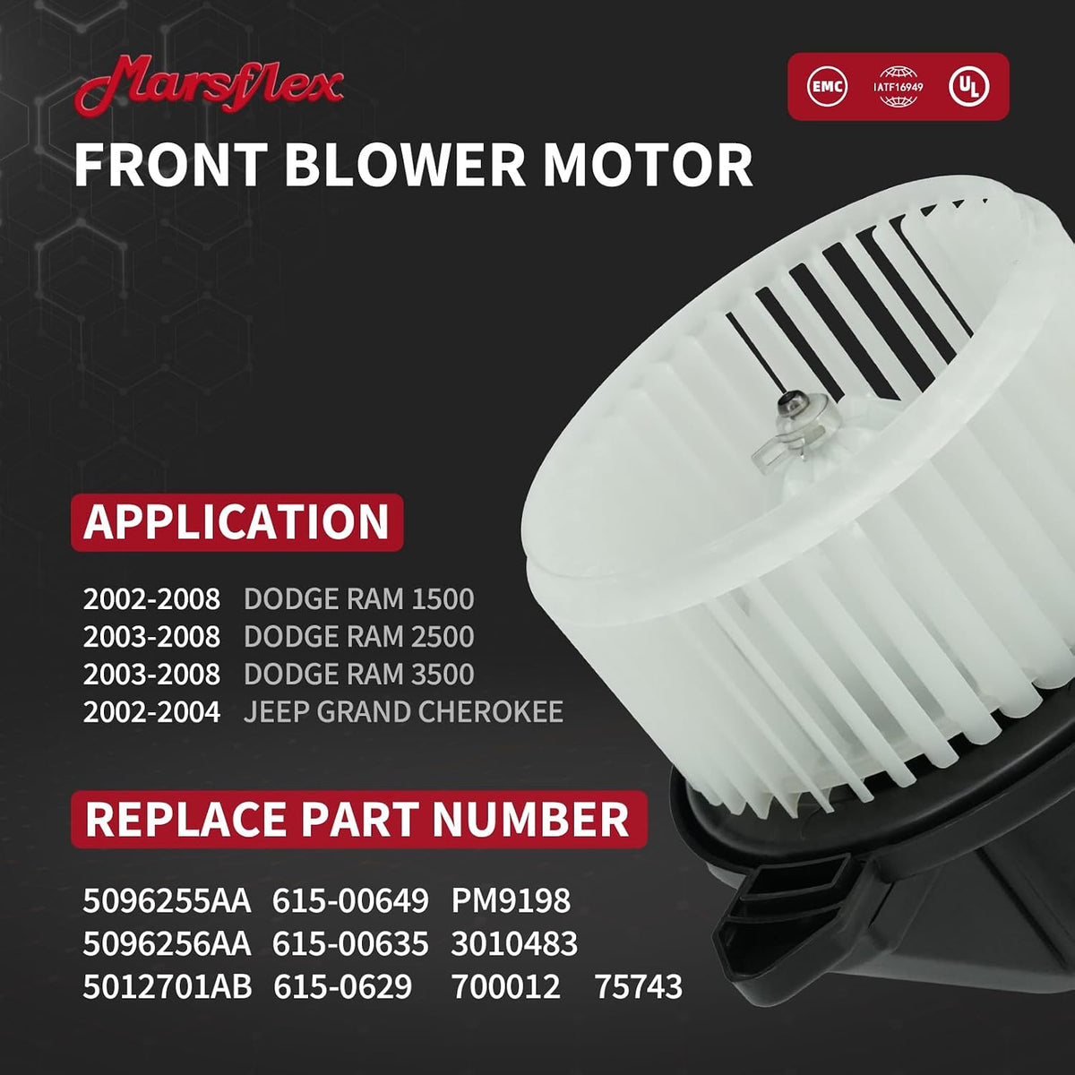 Marsflex Front Blower Motor 700012 for 2002-2008 Dodge Ram 1500 2500 3500