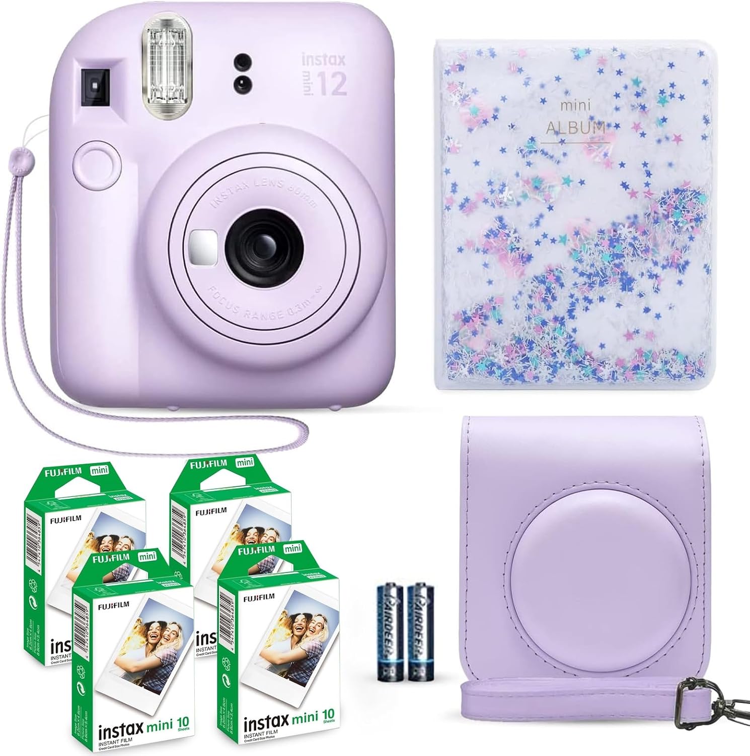 Instax Mini 12 Instant Camera Lilac Purple + Fuji Film Value Pack (40 Sheets) + Shutter Accessories Bundle, Incl.