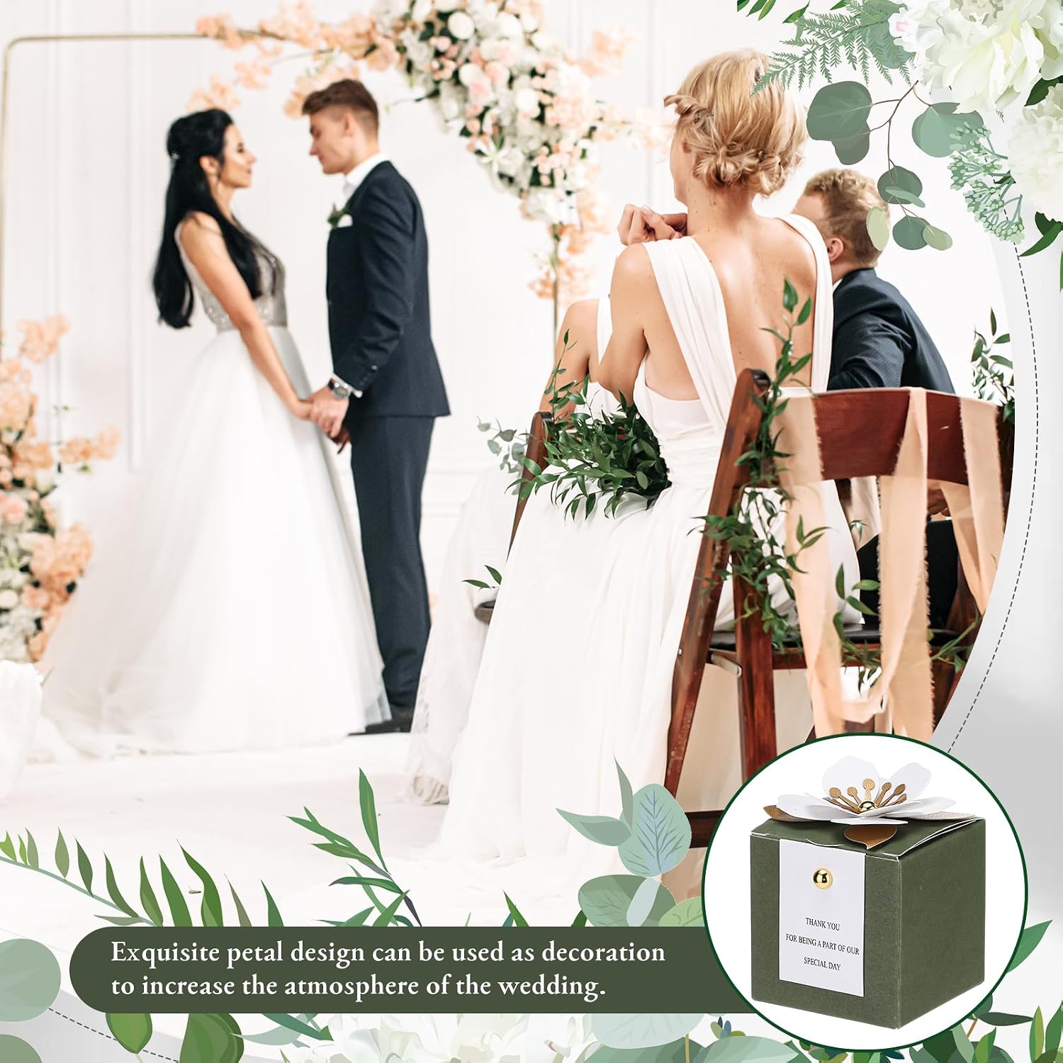 50 Pcs Wedding Favor Boxes with Thanks Card Square Flower Candy Boxes Paper Bridal Gift Box for Guests Wedding Bridal